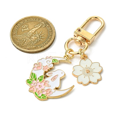 Moon & Flower & Rabbit Alloy Enamel Pendant Decorations HJEW-JM02752-1