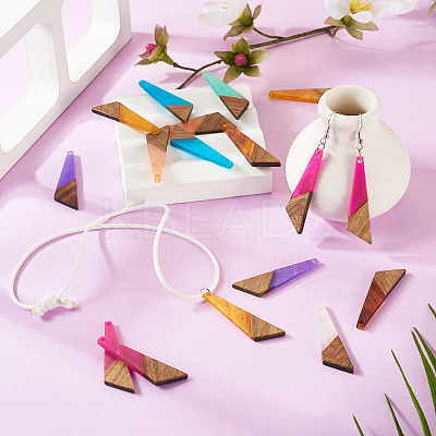 16Pcs 8 Colors Resin & Wood Pendants WOOD-TA0002-70-1
