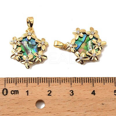 Brass & Paua Shell & Clear Cubic Zirconia Pendants KK-G538-09G-1