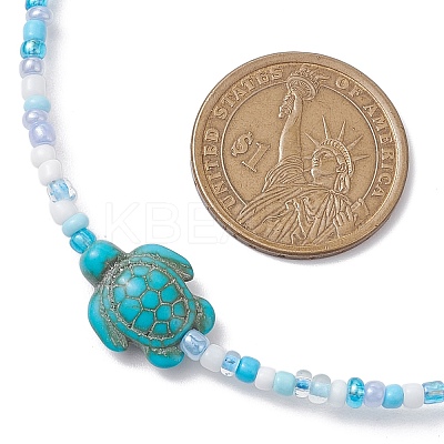 Summer Beach Sea Turtle Dyed Synthetic Turquoise & Glass Seed Beads Beaded Necklaces for Women NJEW-JN05081-01-1