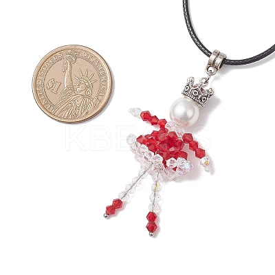 2Pcs 2 Colors Alloy Glass Beaded Christmas Doll Pendant Necklaces NJEW-MZ00135-1