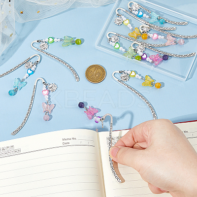 10Pcs 5 Colors Alloy Hook Bookmarks AJEW-HS00005-1