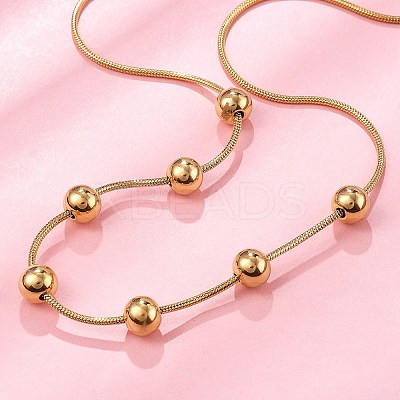 304 Stainless Steel Round Beads Snake Chain Necklaces NJEW-D319-02C-G-1