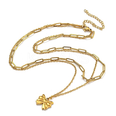 304 Stainless Steel Bowknot Pendant Necklaces LS-NJEW-L182-001G-06-1
