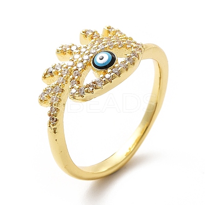Enamel Evil Eye with Cubic Zirconia Open Cuff Ring KK-H439-42G-1
