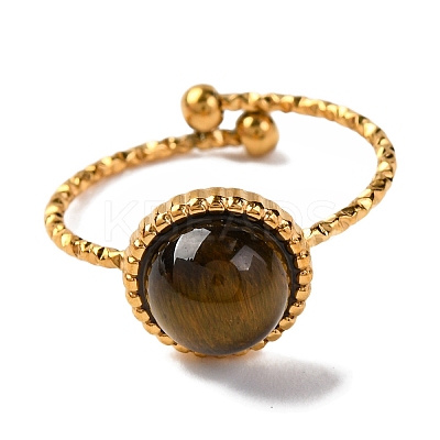 Round Natural Tiger Eye Finger Rings RJEW-Q822-01G-05-1