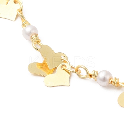 Brass Heart & ABS Plastic Imitation Pearl Beaded Link Chain Necklaces for Women NJEW-G100-03G-1