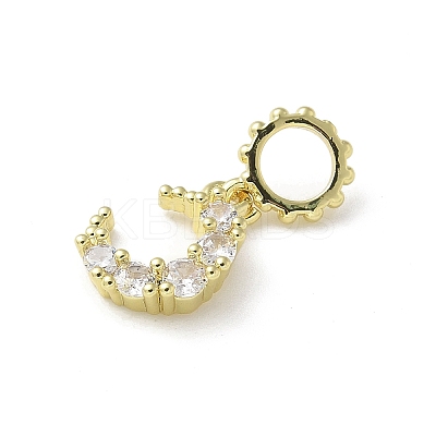 Brass Micro Pave Clear Cubic Zirconia Crescent Moon European Dangle Charms KK-A236-20G-1