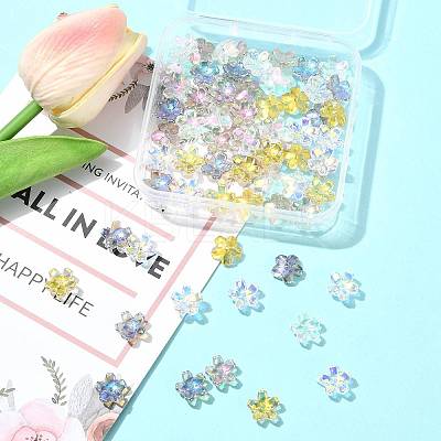 70Pcs 5 Colors Transparent Electroplate Glass Bead Caps EGLA-FS0001-55-1