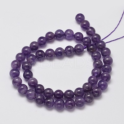 Natural Amethyst Round Bead Strands G-M304-18-8mm-1