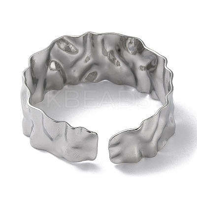 Non-Tarnish 304 Stainless Steel Textured Open Cuff Bangle for Women BJEW-Q770-02P-1