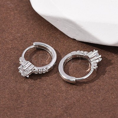Star 925 Sterling Silver Micro Pave Clear Cubic Zirconia Hoop Earrings EJEW-K317-07P-1