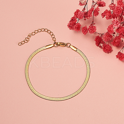 3mm 304 Stainless Steel Flat Snake Dome Herringbone Chain Link Bracelet for Men Women BJEW-CJC0001-02B-1