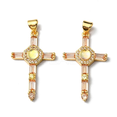 Rack Plating Brass Micro Pave Cubic Zirconia Pendants KK-P235-08G-01-1