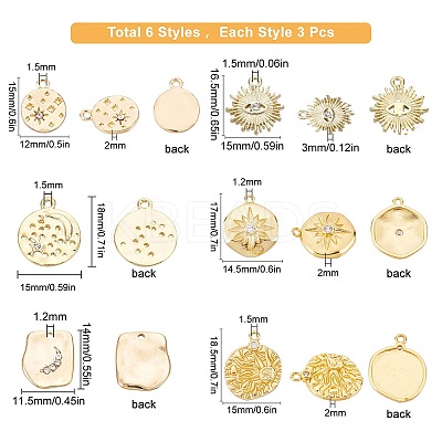 18Pcs 6 Style Brass Micro Pave Clear Cubic Zirconia Pendants & Alloy Rhinestone Pendants KK-SC0002-80-1