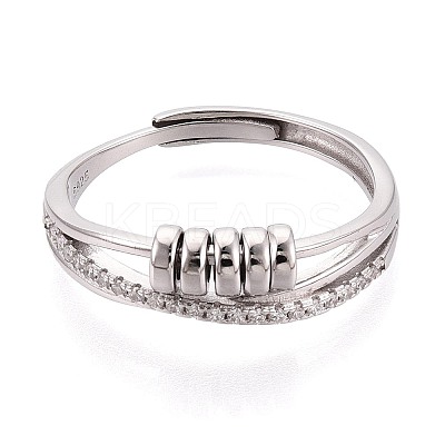 925 Sterling Silver Micro Pave Clear Cubic Zirconia Adjustable Finger Rings for Women STER-N016-136P-1