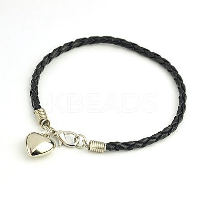 PU Leather Braided Charm Bracelets BJEW-JB00785-09-1