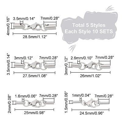 50 Sets 5 Styles 304 Stainless Steel Lobster Claw Clasps STAS-UN0042-01-1