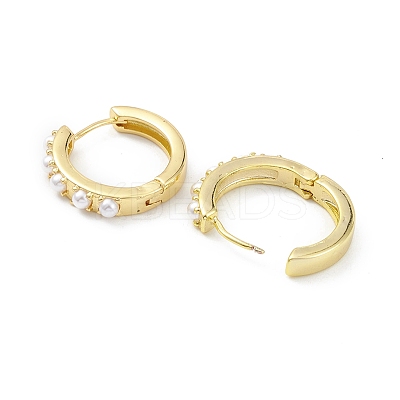 Circle Ring Rack Plating Brass Plastic Pearl Bead Hoop Earrings for Women EJEW-K245-19G-1