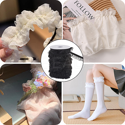 1 Roll 2-Layer Nylon Pleated Elastic Lace Trim OCOR-GF0003-73B-1