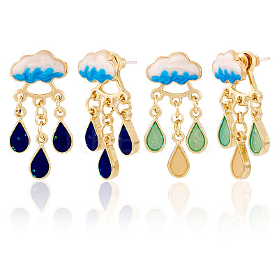 2 Pairs 2 Colors Teardrop Alloy Enamel Dangle Stud Earrings for Women EJEW-TA0001-49A-1