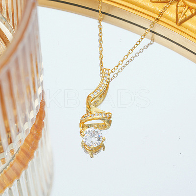 Spiral Shaped 304 Stainless Steel Micro Pave Clear Cubic Zirconia Pendant Necklaces FS-WG74725-01-1