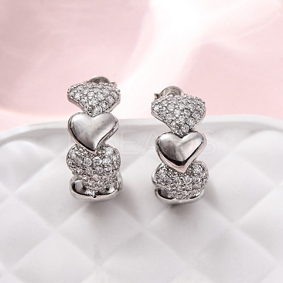 Brass Micro Pave Clear Cubic Zirconia Stud Earrings EJEW-D322-07P-01-1
