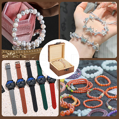 2Pcs Wooden Jewelry Trinket Storage Boxes with 2Pcs Cloth Bracelet Watch Pillows CON-BBC0001-16B-1