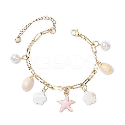 Natural Freshwater Shell Beads & Alloy Enamel Charm Bracelets BJEW-JB12214-01-1