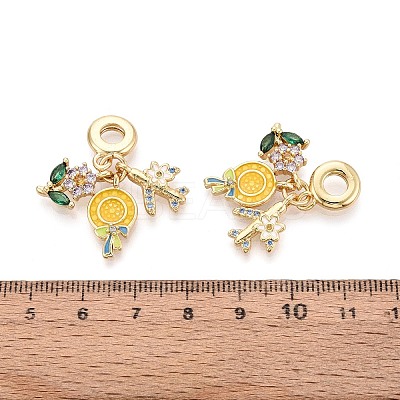 Brass Micro Pave Colorful Cubic Zirconia and Enamel European Dangle Charms KK-T079-78G-1