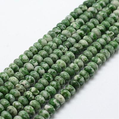 Natural Green Spot Jasper Beads Strands G-G665-13-6x4mm-1