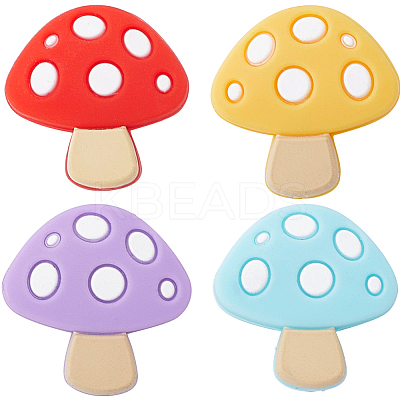 16Pcs 4 Colors Mushroom Food Grade Eco-Friendly Silicone Focal Beads SIL-SC0001-66-1