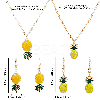 2 Sets 2 Style Alloy Pineapple Pendant Necklace & Dangle Earrings SJEW-FI0001-01-1