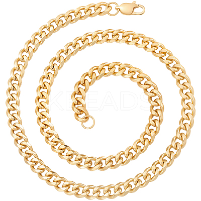 2Pcs 7mm Stainless Steel Cuban Link Chain Necklaces for Women Men NJEW-BBC0001-39B-1
