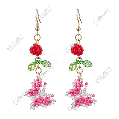 Glass Seed Beads Butterfly Dangle Earrings EJEW-FS00094-1