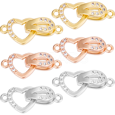 6Pcs 3 Colors Brass Micro Pave Clear Cubic Zirconia Fold Over Clasps KK-CN0002-86-1
