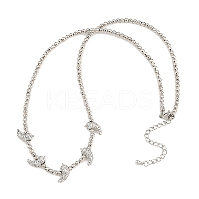 Brass Micro Pave Clear Cubic Zirconia Hot Pepper and Round Beaded Necklaces KK-CBA4547-15P-1