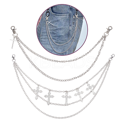 2Pcs 2 Styles Zinc Alloy Double Layer Cross Chains Belt AJEW-HY0002-27-1