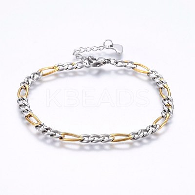 304 Stainless Steel Figaro Chain Bracelets BJEW-I266-02GP-1