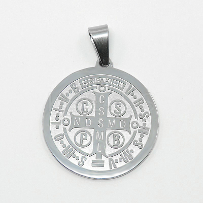 Non-Tarnish Trendy Necklace Findings Flat Round with San Benito 304 Stainless Steel Pendants STAS-L012-A07P-1