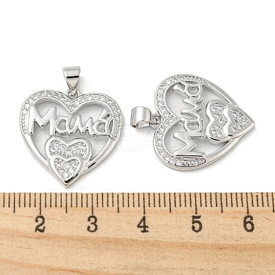 Mother's Day Theme Rack Plating Brass Micro Pave Cubic Zirconia Pendants KK-F869-19P-01-1