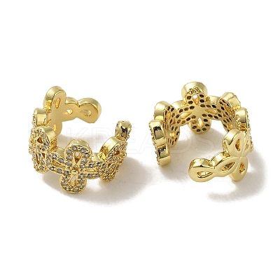 Rack Plating Brass Micro Pave Clear Cubic Zirconia Flower Cuff Earrings for Women EJEW-P280-01G-1