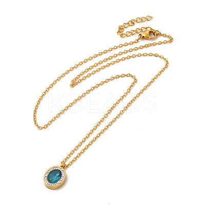Dark Cyan Cuibc Zirconia Oval Stud Earring & Pendant Nacklace with Crystal Rhinestone SJEW-P002-08G-1