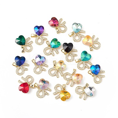Real 18K Gold Plated Rack Plating Brass Micro Pave Clear Cubic Zirconia Pendants KK-C015-26G-1