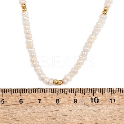 Natural Freshwater Pearl Potato & Brass Beaded Necklaces NJEW-D338-01G-1