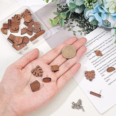 Walnut Wood Stud Earring Findings DIY-OC0005-42P-1