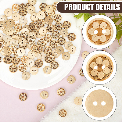 100Pcs 2-Hole Coconut Buttons BUTT-CY0001-31-1