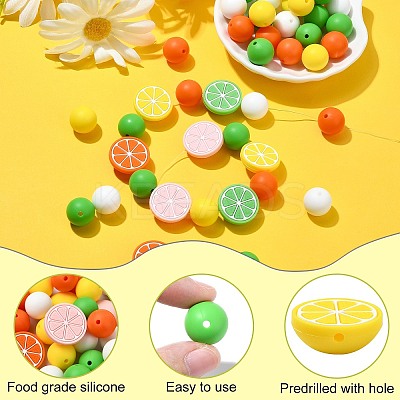 58Pcs 8 Styles Lemon Food Grade Eco-Friendly Silicone Focal Beads SIL-CJ0001-99-1