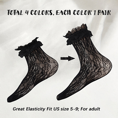 4 Pairs 4 Colors Nylon Women's Socks AJEW-CN0004-35-1