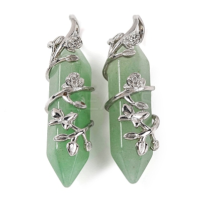 Natural Green Aventurine Double Terminal Pointed Pendants G-C144-03P-10-1
